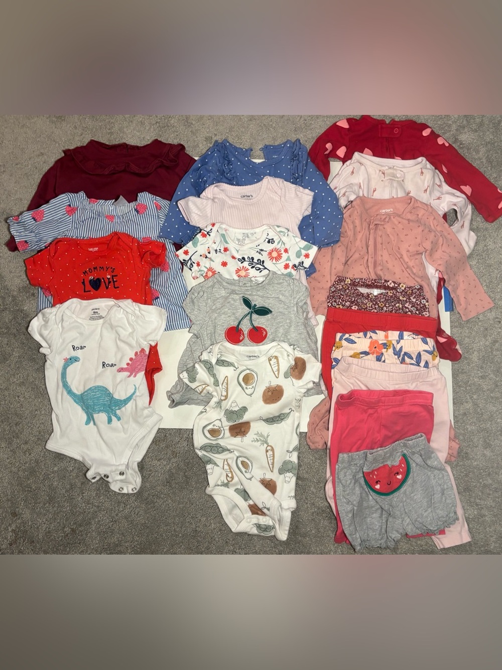 18 Lot Mixed Baby Bodysuit Bundle with Cherries & Floral Prints - Multi Color
